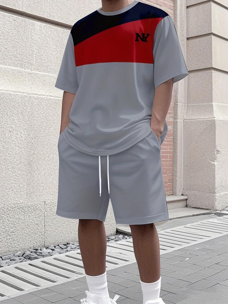 Men's Letter Print Crew Neck Short Sleeve Stylish Streetwear Men's Fashion Set Summer Casual Outdoor Vacation Two-Piece Set