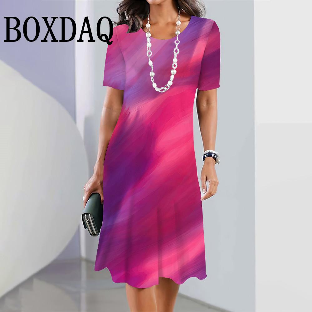 Buntes Batik-Farbverlauf Sommerkleid Damen Kurzarm Rundhals Kleidung Täglich Lässig Mode Locker Mini A-Linien-Kleid