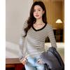 Women S V Neck Striped Long Sleeve Slim Fit T Shirt