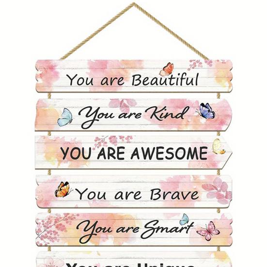Inspirational Girl Room Decor Motivational Wall Art Plaque Positive Affirmations Hanging Wooden Sign for Girls Kids Room Nursery Toddlers Playroom
