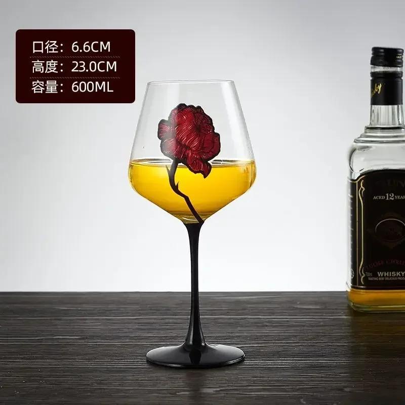 1pcs Hand Drawn Red Rose Patterned Cup Wedding Red Wine Champagne Glass Valentine's Day Wedding Rose Pattern Glass Wine Glass