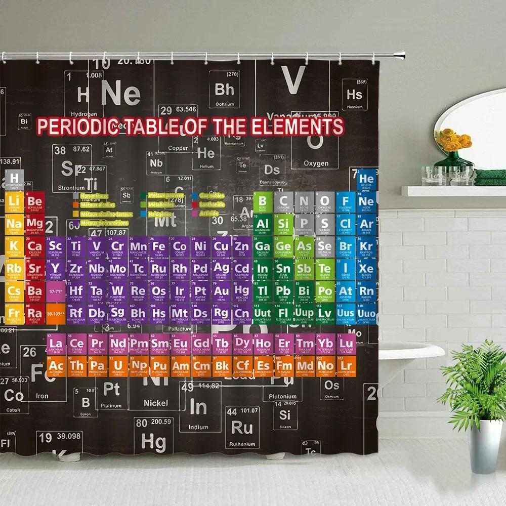 Periodic Table Of Elements Shower Curtain In The Bathroom Decor Chemical Form Digital Print Waterproof Cloth Curtains With Hooks