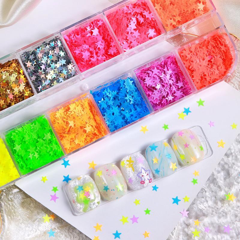 12 Grids Y2K Mini Star Nail Sequins Glitter Flakes Affordable Manicure Accessories for Beginner Nail Learners