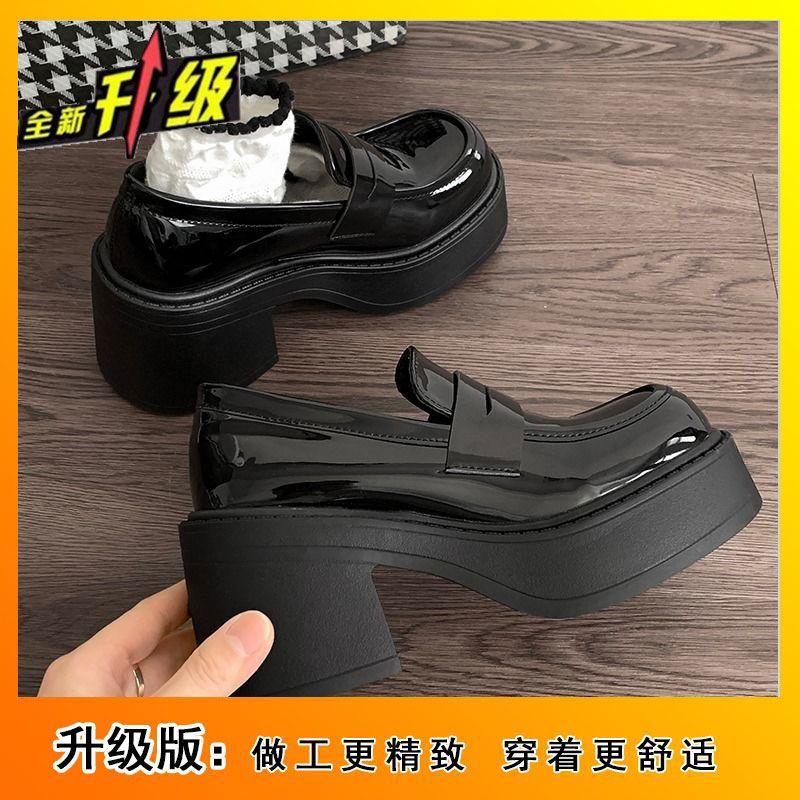 Retro British Style Black Summer 2025 New Thick Heel High Heel French Loafers Heightened Platform Small Leather Shoes Women
