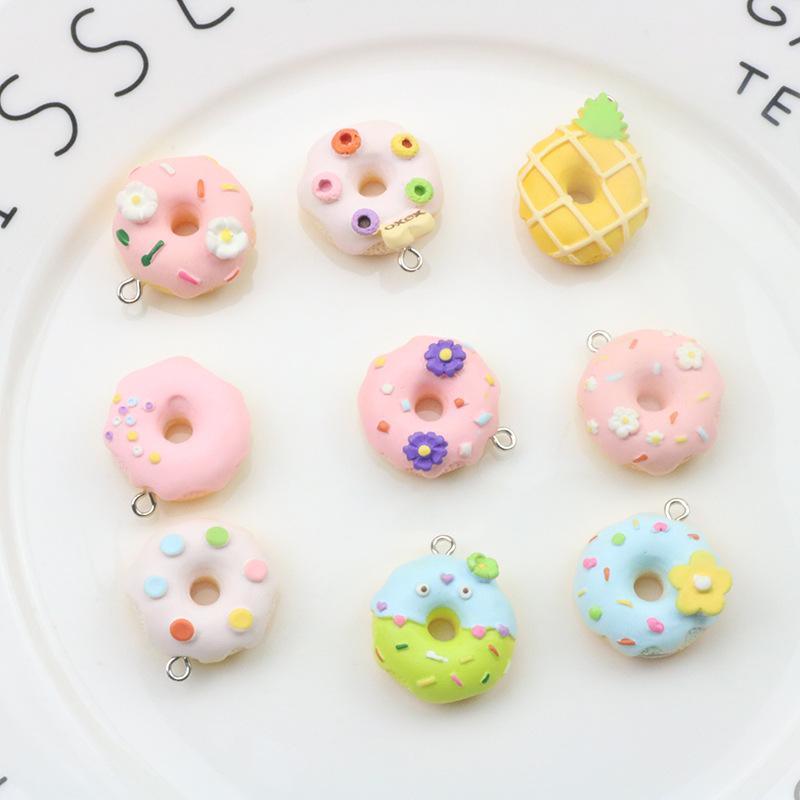 9pcs Kawaii Simulation Fruit Flower Donuts Flatback Resin Cabochon Toys Scrapbook DIY Jewelry Phone Decoration Accessories