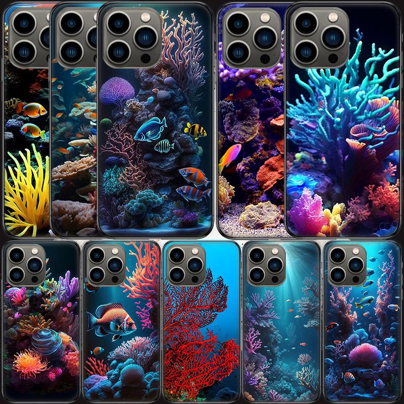 Coral Reefs and Their Small Fish Phone Case For Apple Iphone 16E 16 Pro Max 15 Plus Soft 13 12 Mini Cover 11 14 Pro Max Capa 8 7