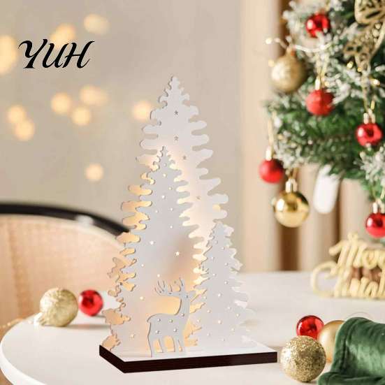 Warm Atmosphere Room Decor LED Wooden Christmas Tree Tabletop Decor, Glowing Hollow Light Up Luminous Ornaments for Holiday Party And Festive