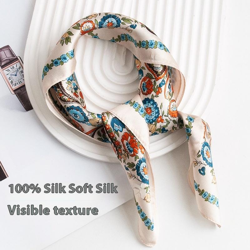 French cashew flower 53cm mulberry silk small square women's spring and summer scarf decorative scarf high-end silk scarf neck