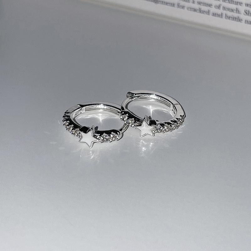 925 Sterling Silver Jewelry Zircon Crystal Star Hoop Earrings for Women Wedding Party Jewelry For Girls Friend Gift