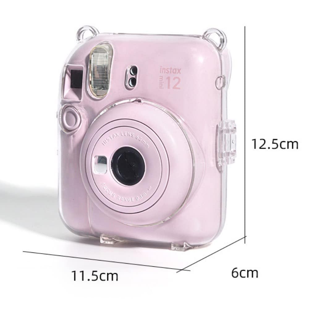Fenmic Instant Camera Clear Case for Fujifilm Instax Mini 12, with Film Pocket, Photo Clip, Stickers, and Adjustable Shoulder Strap (Set of 2)