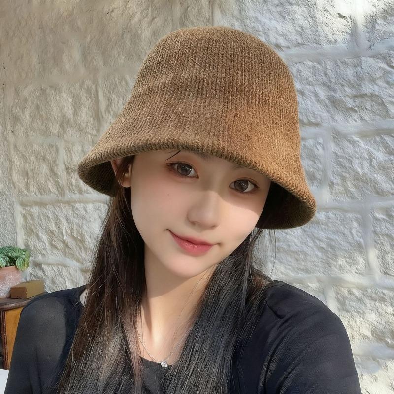 Bucket hat knitted bucket autumn and winter thermal hat children simple face chenille casual basin hat