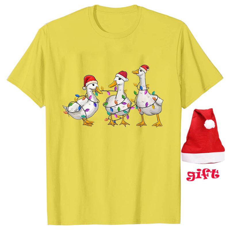 Funny Duck Christmas Print Tops Fashion Women Firends Xmas Party Tees Graphic Tops with Christmas Hats Female Clothing T-shirt