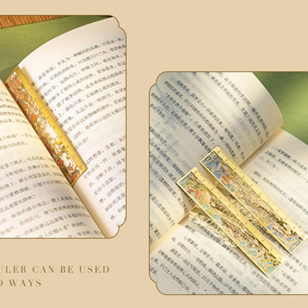 Cute Bronzing Ruler Bookmark Kawaii Landscape Metal Bookmark Oil Painting Ruler Bookmark  School