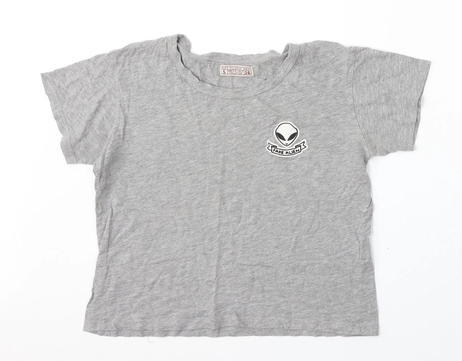 Pull&Bear Womens Grey Cotton Blend T-Shirt Size S - Fake Alien 2XL
