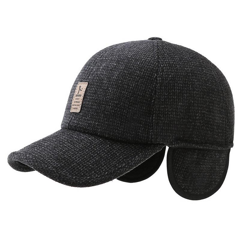 Winter New Woolen Warm Windproof and Cold Men's Ear Protection Peaked Cap Dad Old Man Won the Bidding Baseball Cap