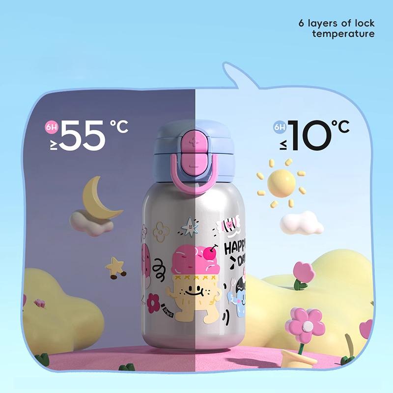 COOKER KinG Children Thermoses Stainless Steel Straw Cup Keep Warm and Hot Thermos Cup Water Bottle for Student Insulated Cup