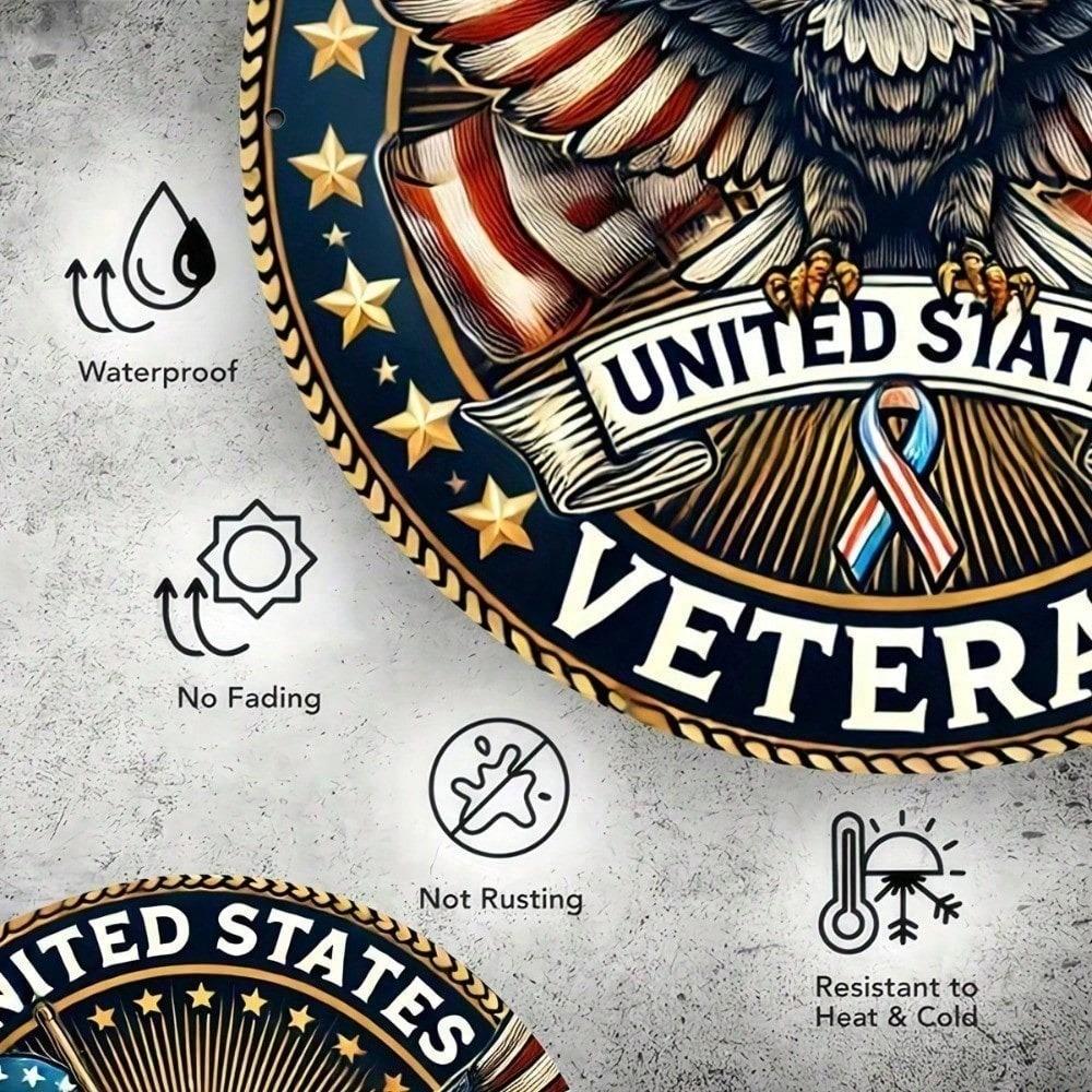 Veterans Pride 8x8 Inch Embossed Metal Sign Patriotic Wall Art Home Decor American Flag Rustic