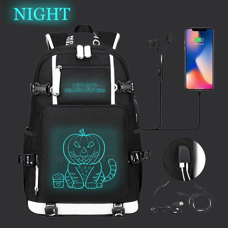 Kpop Demon Hunters Luminous School Bag Multifunctional with USB Backpack Fashion Student Casual Backpack