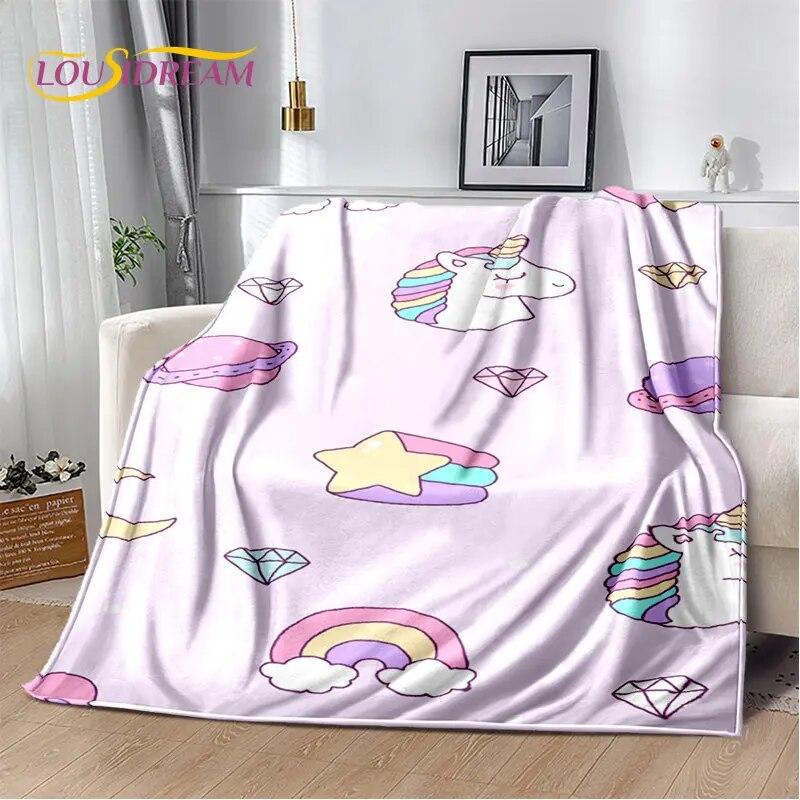 Cartoon Cute Unicorn Soft Plush Blanket,Children's Flannel Blanket Throw Blanket for Living Room Bedroom Bed Sofa Picnic Cover