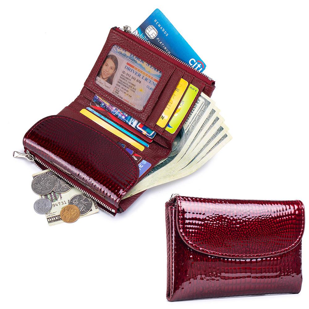 

Новая текстура мягкой кожи короткий кошелек модный лаковый клатч женский кошелек с тиснением под аллигатора темпераментный кошелек большой вместимости темно-красного