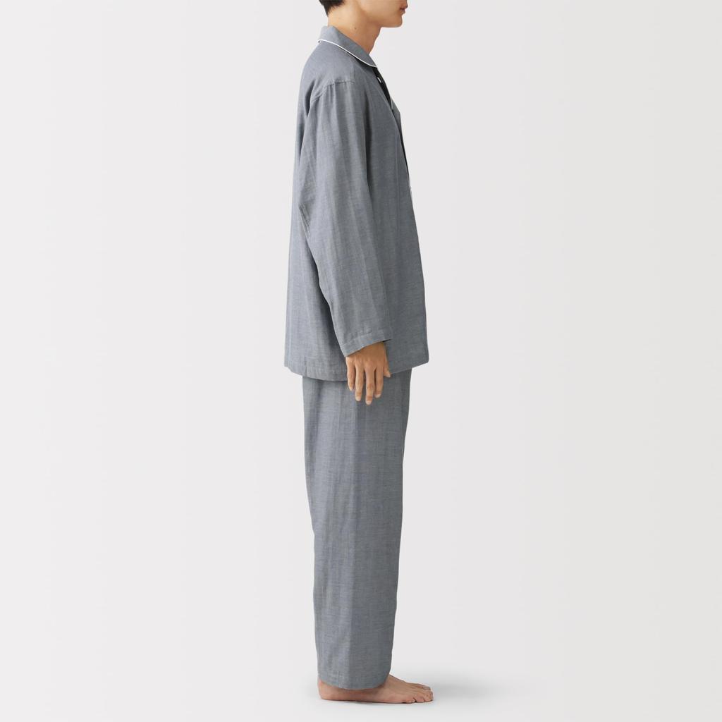 MUJI Nahtlose Doppelgaze Marineblau Größe S Herren Langarm-Schlafanzug, Streifen, (FB0YDA6S)