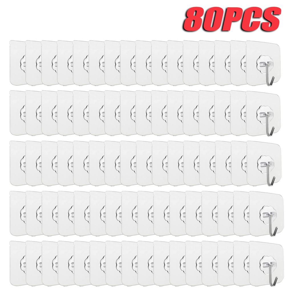100-300PCS Transparent Stainless Steel Self-Adhesive Hooks Bathroom Towel Clothes Storage Sticker Hooks Key Hangers Storage