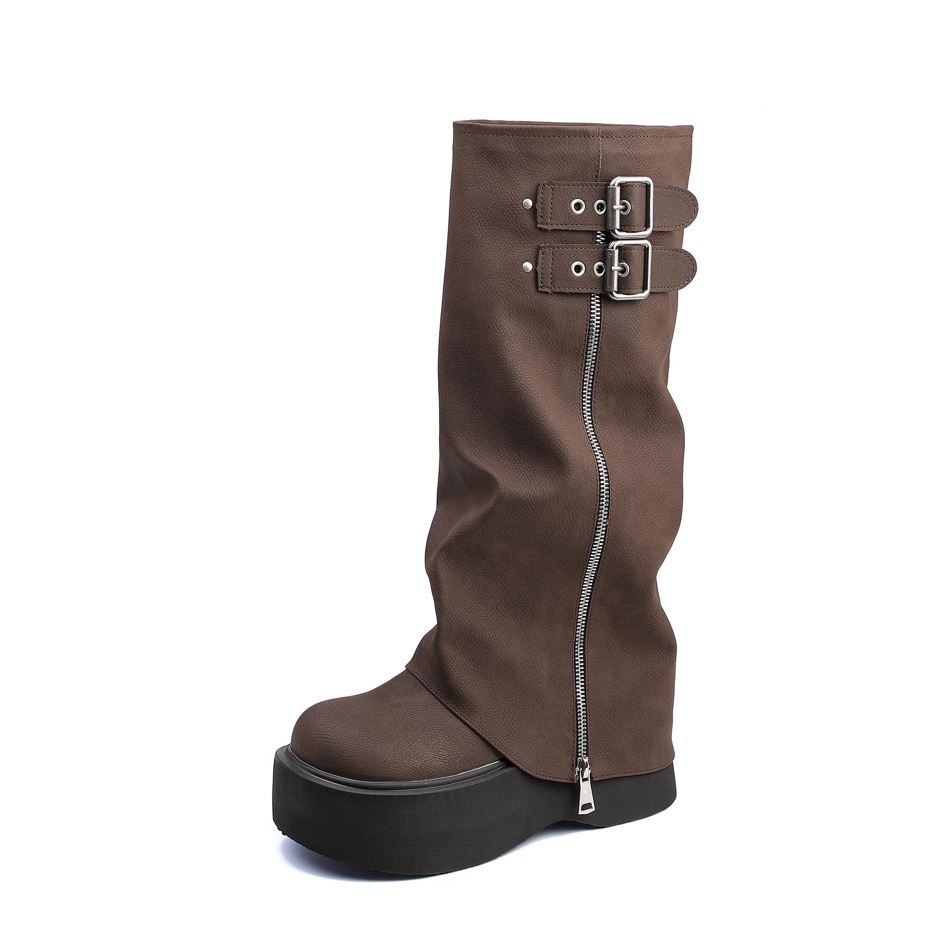 

2025 long trouser boots side zipper versatile stacking boots small man thick sole height increase thin women s boots Korean version boots 34