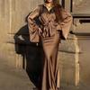 2025 Autumn Satin Flared Sleeve Shirt & Bodycon Skirt Set for Women