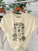 T-shirt Casual Stampata "Mangia Più Pasta", Girocollo, Manica Corta, Traspirante, Adatta per Primavera ed Estate, Stile Retrò Donna