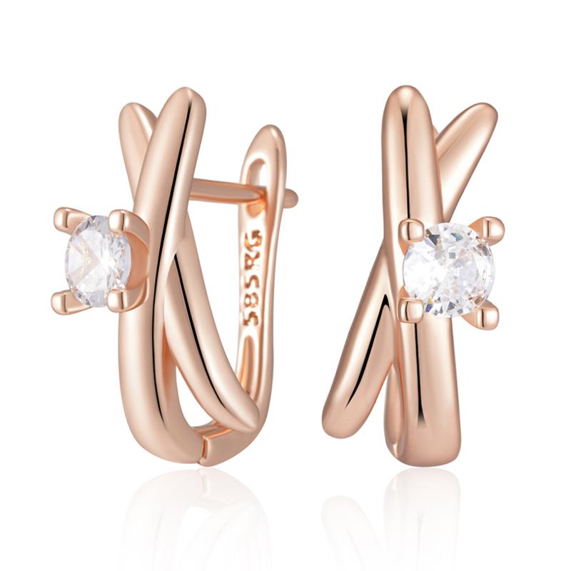 

Rose Gold Color Glossy Geometric Dangle Earrings For Women Fashion Natural Zircon Accessories Daily Fine Jewelry