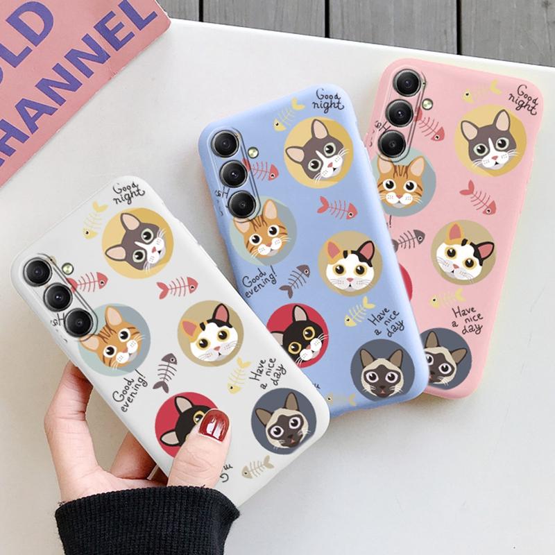Custodia Morbida in Silicone con Motivo Gatto Per Samsung M35 A55 A35 Xiaomi Redmi Note 13 Poco C65 iPhone 15 Huawei Honor Realme Cover Protettiva Antiurto per Fotocamera
