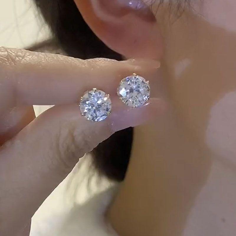 

S925 Sterling Silver Super Flash Zircon Stud Earrings Female Fancy Ear-Caring No Need to Take off Cochlear Ear Bone Stud Diamond Earrings Earrings Zircon earrings