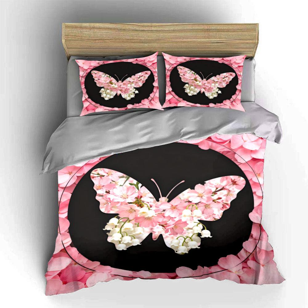 Butterfly Floral Decor Set Soft Comfortable Duvet Cover Bedding Set Included 1*Duvet Cover & 2*Pillowcases, Gift