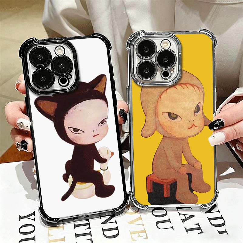 Y-Yoshitomo Nara Soft Phone Case For iPhone 15 16 17 Air 14 Pro Max 16E Plus 13 12 Mini Plating Anti-Fall Fundas