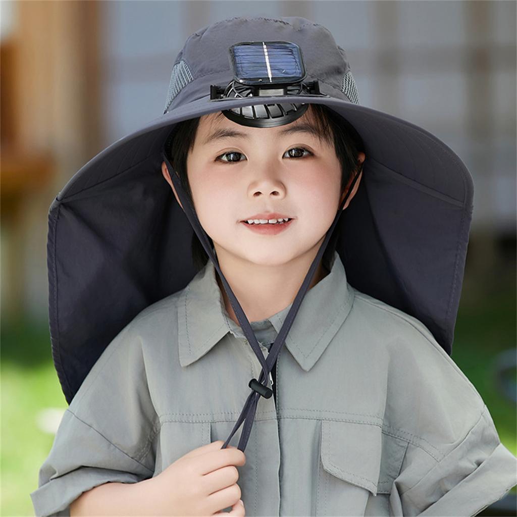 Children's  Outdoor Mountaineering Fishing Sun Hat With Large Solar Fan