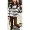 Girls' Stripe Print Casual Comfortable Soft Loose Pullover Sweatshirt and Leggings 2-Piece Set, New Autumn/Winter, Playful, Sweet and Cool Style