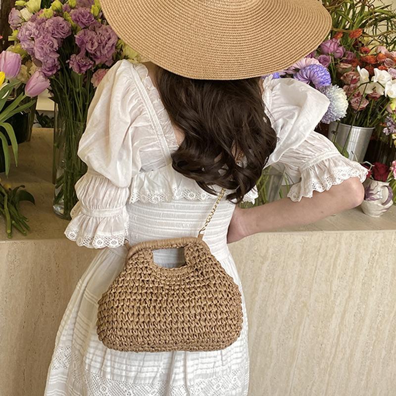 Retro Woven Clutch Bags for Women Straw Shell Chain Handbag Messenger Bag Ladies Holiday Beach Eco-friendly Crossbody Bag CLE