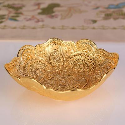 Prato de frutas de ouro de liga de zinco Textura transparente Liga de zinco Festas Mesa Jóias Brincos Colar Prato Bandeja de doces Lanche Decoração para casa