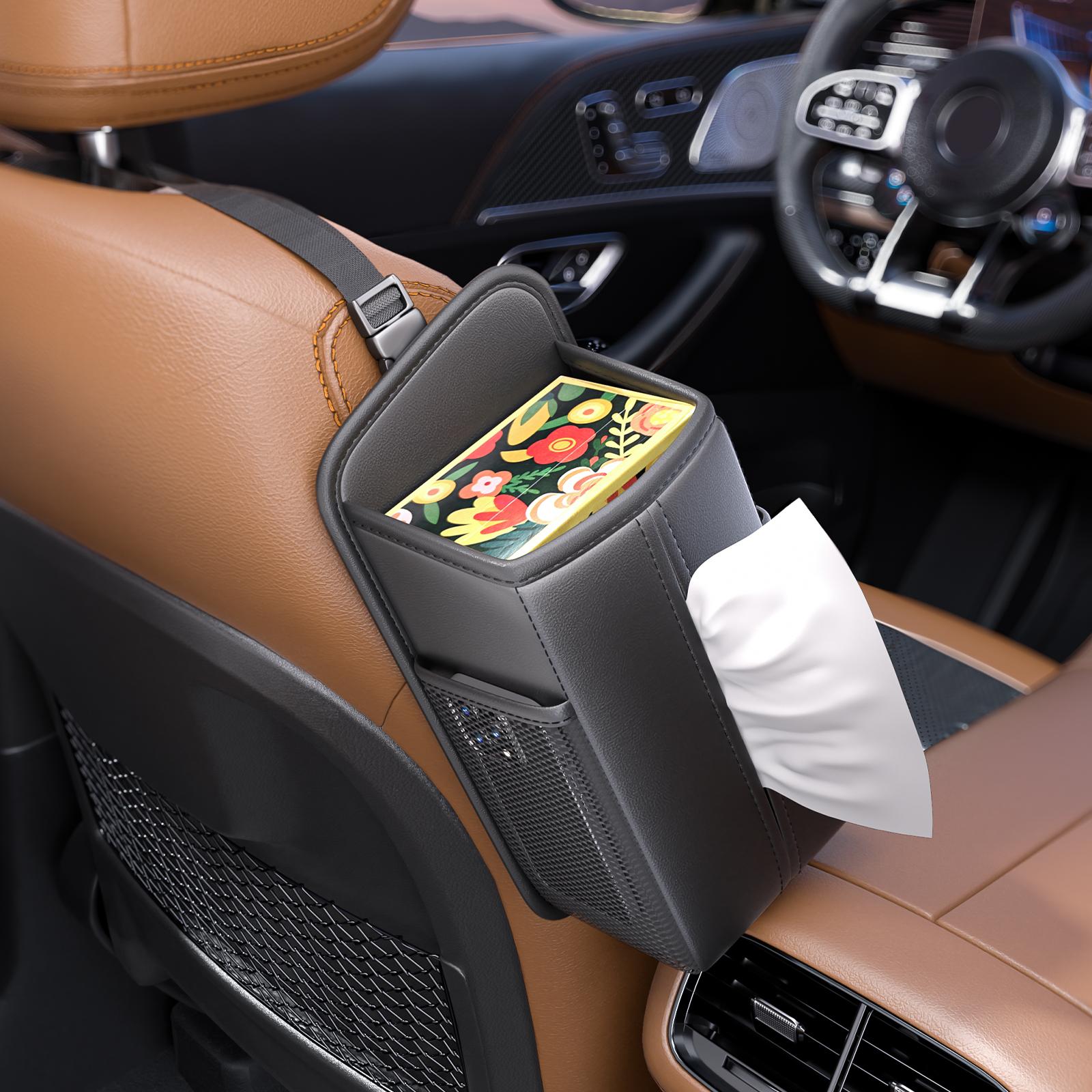 

Auto Seat Organizer Tissue Bag Water Cup Holder Storage Pocket Car Storage Box Leather Car Seat Side Storage Bag Car Trash Can