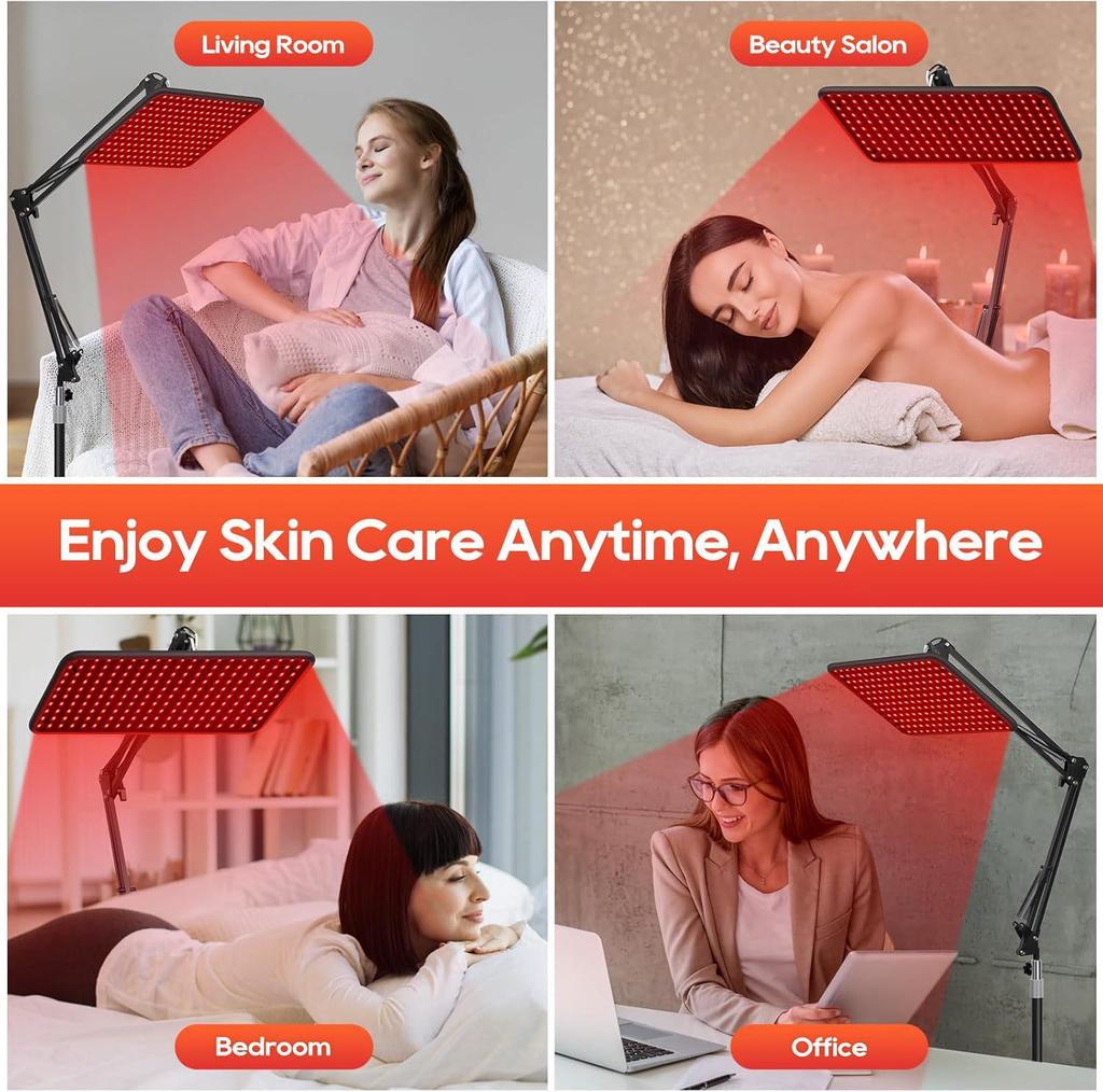50W LED Red Light Therapy Lamp with Infrared, Timer & Dimming, Floor Standing for Skin Beauty