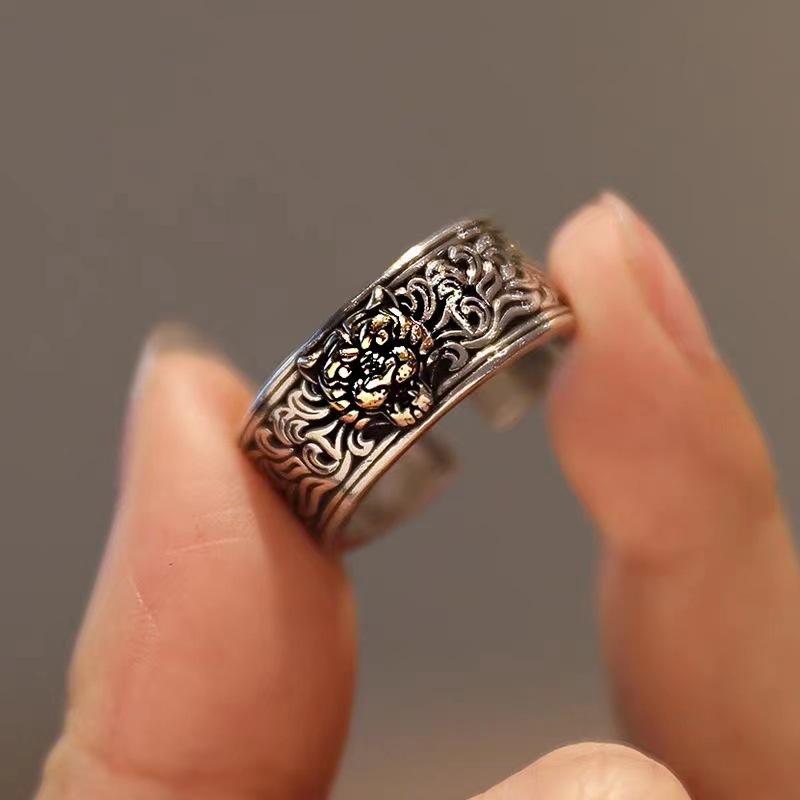 Tiger Head Ring for Men, Punk Rock Style Index Finger Open Ring