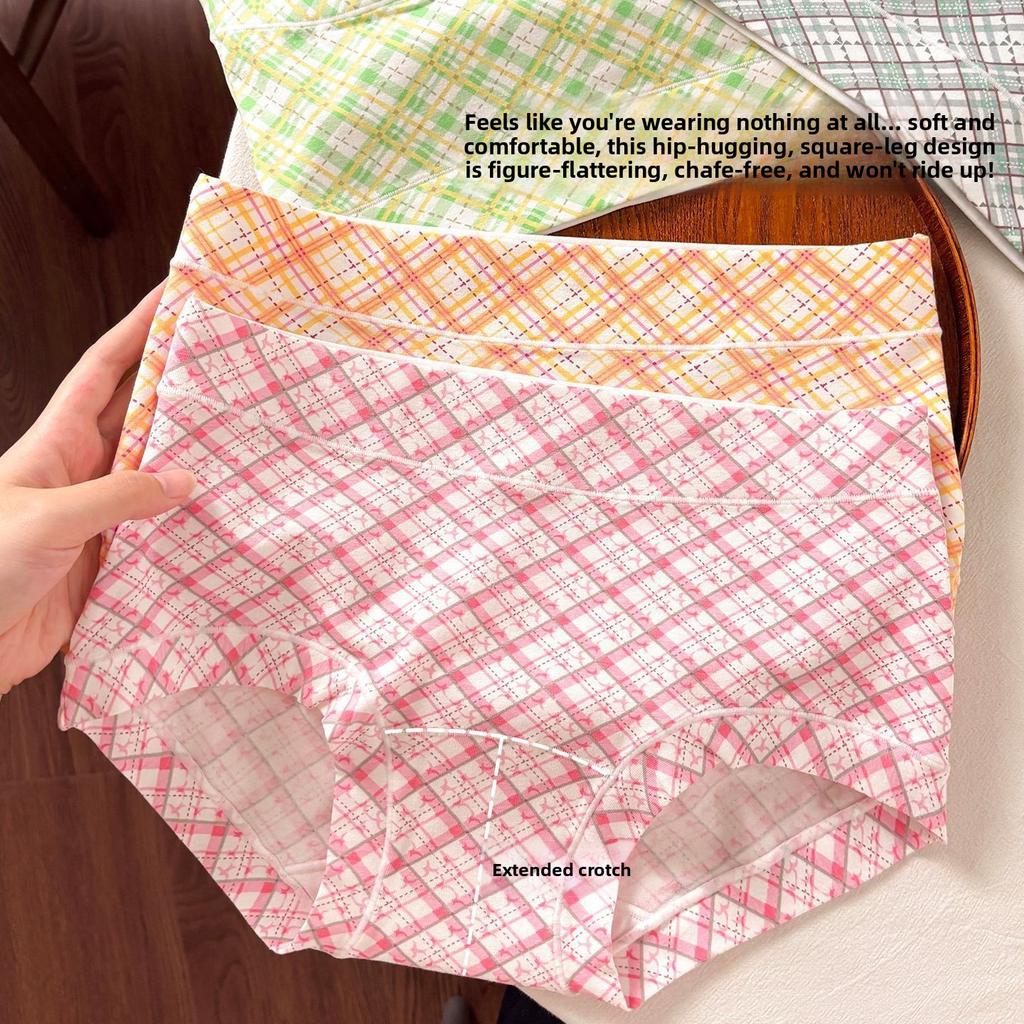 Großgrößen Damen Neue Frühjahrs- und Sommer-Karos 10A Antibakterielle Baumwolle im Schritt Nahtlos Kleiner flacher Winkel Slip