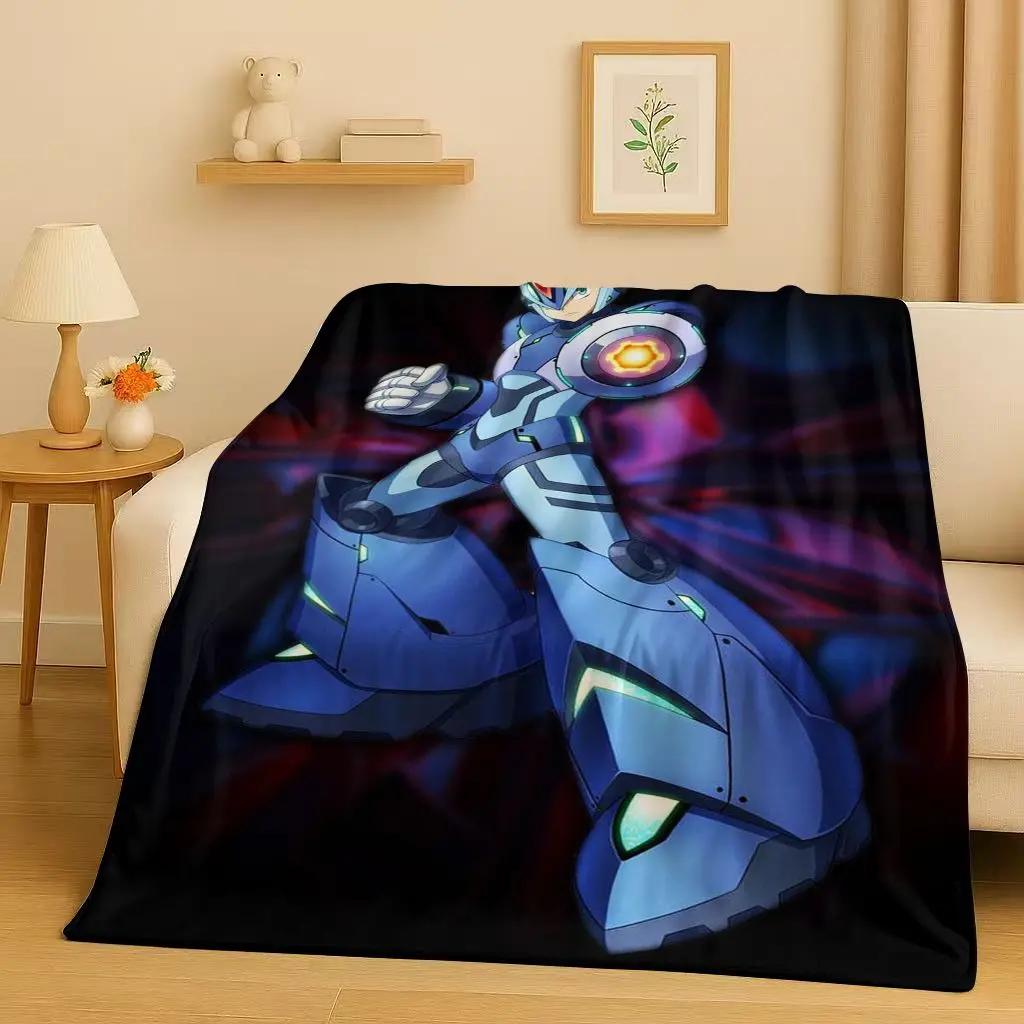 

3D Retro Game Rockman Mega Man Flannel Blanket,Ultra Soft Warm Plush Throw for Home Bedroom Bed Sofa Cover Office Travel Picnic 75x90cm