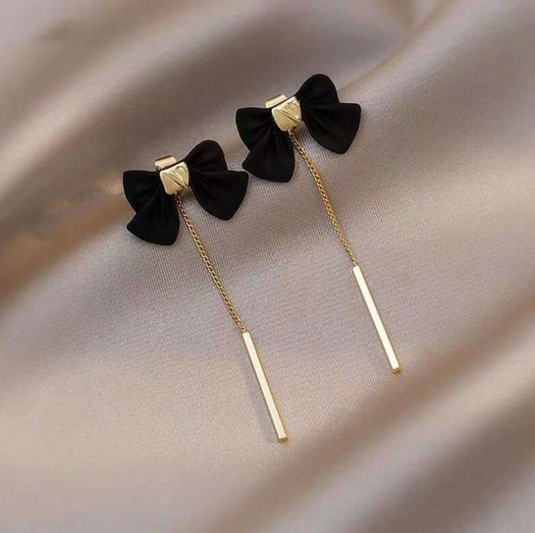 925 Silver Bowknot Tassel Earrings with Diamonds