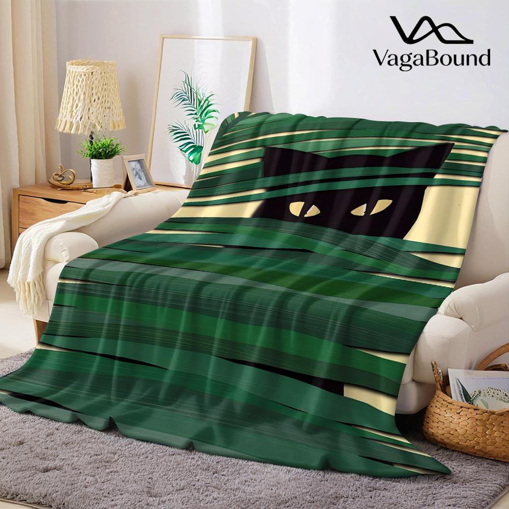 Cat in Palm Leaves Flannel Blanket Warm Soft Halloween Christmas Couch Warm Cozy Decorative Decor Gift for All Season 75X95CM