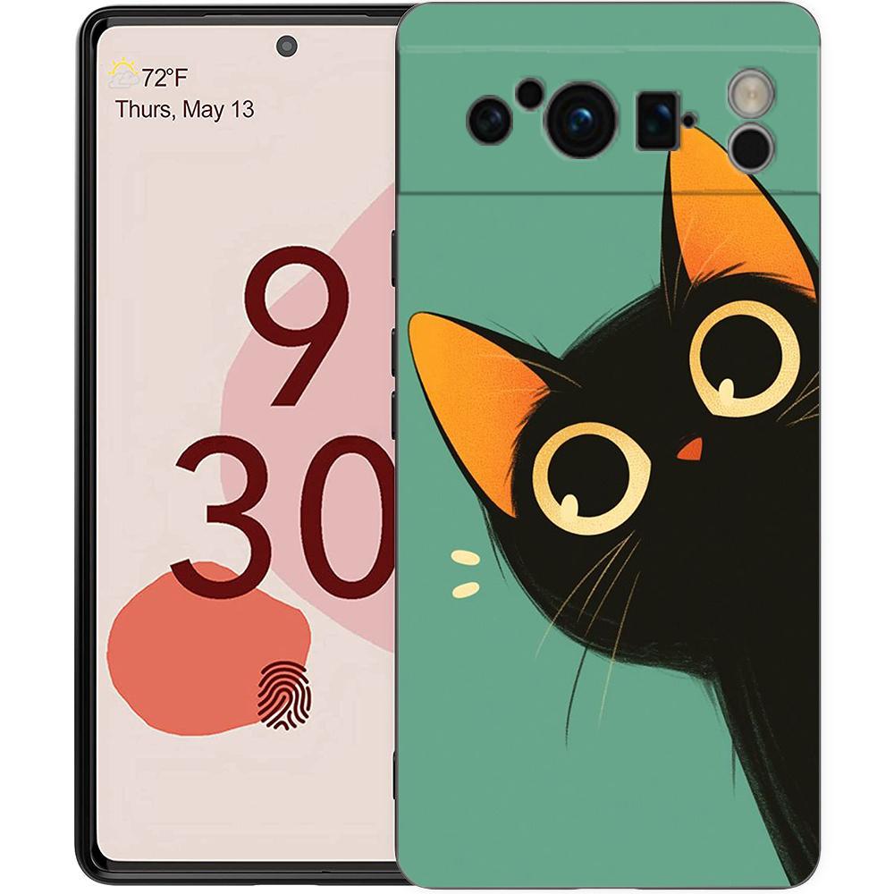 

Luxury Phone Case For Google Pixel 10 9 8 9A 8A 7 7A 6 Pro XL 6A 5G Black Soft Back TPU Cover Lovely Cat Playing Fun Pixel 9A