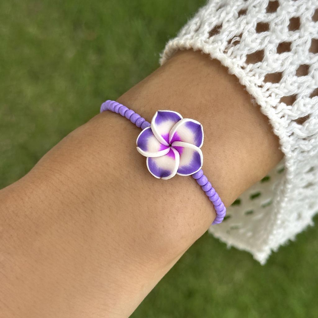 Bohemian Colorful Flower Bracelet for Women Handmade Rice Beads Polymer Clay Flower Bracelets Girl Beach Party Daily Jewelry