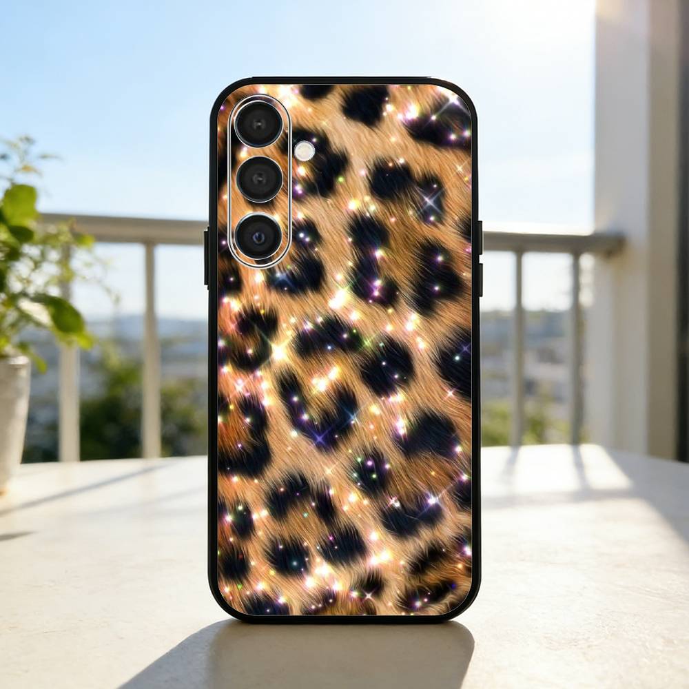 L-Luxury L-Leopard Print Fashion Phone Case For Samsung  A73,72,71,A52,51,40,41,A22,A32,31,A13, Soft Black Shell