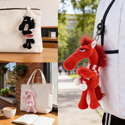 Lucky Black Horse Plush Keychain Animal Bag Charm Pendant Plush Arrogance Pony Keychain Kawaii Animal Plush Keychain Funny Toy