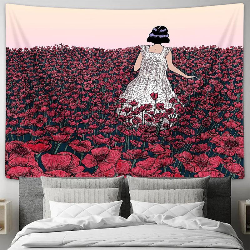 Bohemian Tapestry Vintage Floral Wall Hanging Nature Landscape Room Decor Aesthetic Wall Art Bedroom Dorm Living Room Home Decor